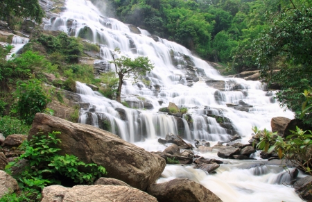 Mae Ya Waterfall at Doi Inthanon, Chiang Mai, Thailandの写真素材