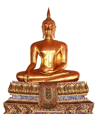 Gold Buddha statue on white background Wat Pho, Bangkok, Thailand  Isolation の写真素材