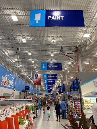 Orlando,FL/USA-9/28/19: The signs hanging from the ceiling at Lowes home improvement store that...
