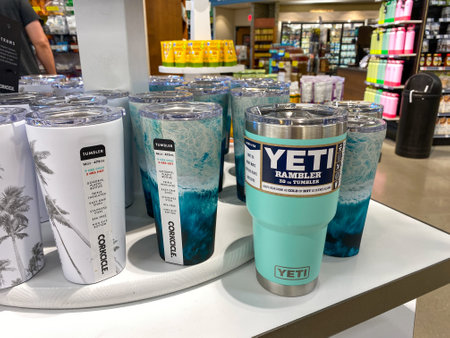 Orlando,FL/USA-5/3/20: A display of  Yeti Tumblers at a Whole Foods Grocery Store.のeditorial素材