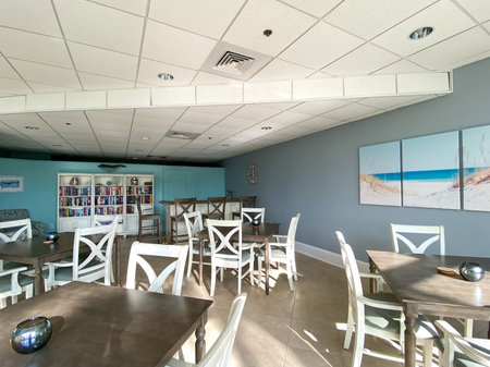 Ft. Pierce, FL/USA - 7/11/20:  A condominium party room decorated in a beach theme in Florida.