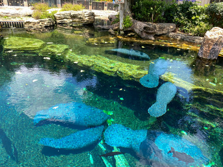 Orlando, FL/USA-7/12/20: The tank with Manatee eating and swimming around at Seaworld in Orlando, FL.のeditorial素材