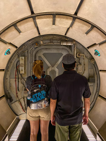 Orlando,FL/USA-10/5/19: People waiting  to get on the Millenium Falcon Smuggler's Run ride at the...