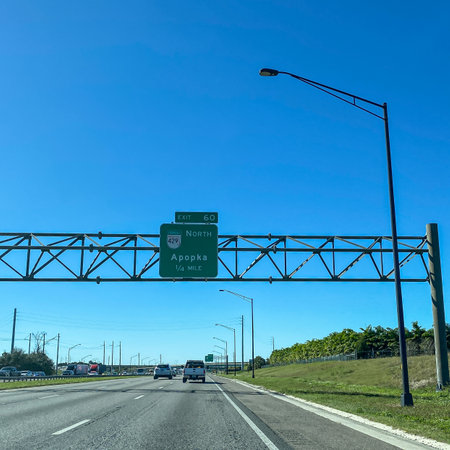 Orlando, FL USA - January 20, 2020: Highway signs on interstate 4 leading to Highway 429 towards Apopka in Florida.のeditorial素材