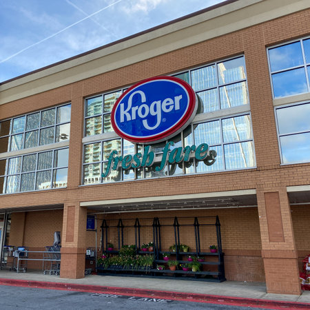Atlanta, Georgia USA - March 21, 2020:  The exterior of the Buckhead Kroger grocery store in Atlanta, Georgia.のeditorial素材