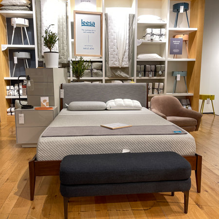 Orlando, FL USA- March 6, 2021 :  A bedroom  display at a West Elm Midcentury Modern furniture store in Orlando, Florida.のeditorial素材