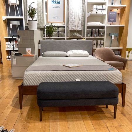 Orlando, FL USA- March 6, 2021 :  A bedroom  display at a West Elm Midcentury Modern furniture store in Orlando, Florida.のeditorial素材