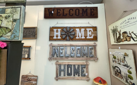 Orlando, FL USA - February 27, 2021:   The spring and summer interior home decor department display of an Ace Hardware Store in Lake Nona area of Orlando, Florida.のeditorial素材