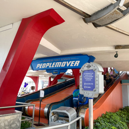 Orlando, FL USA - May 2, 2021 - People waiting in line to ride the Peoplemover at Disney World Magic...