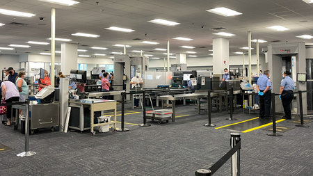 Sanford, FL USA - May 13, 2021:  The TSA security area at the Orlando Sanford International Airport...