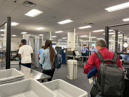 Sanford, FL USA - May 13, 2021:  The TSA security area at the Orlando Sanford International Airport SFB in Sanford Florida.のeditorial素材