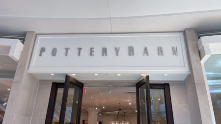 Orlando, FL USA -  September 9, 2021: The exterior and sign of a Pottery Barn  retail store at an indoor mall in Orlando, Florida.のeditorial素材