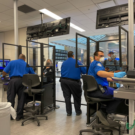 Orlando, FL USA - September 23, 2021:  People walking through the security line at Orlando...