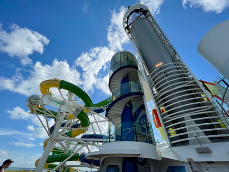 Orlando, FL USA - September 13, 2021:  The waterslide aboard the Royal Caribbean Mariner of the Seas Cruise Ship.のeditorial素材