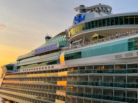 Nassau Bahamas - September 15, 2021: The Royal Caribbean Cruise Ship Freedom of the Seas in Nassau, Bahamas.のeditorial素材