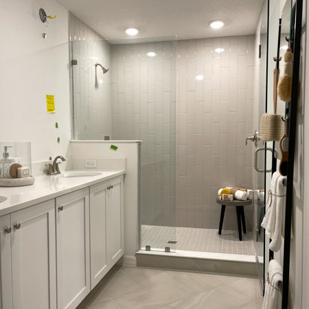 Orlando, FL USA - February 6, 2021:  A batroom in a condominium model home.のeditorial素材