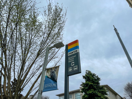 Atlanta, GA - March 21, 2020:  A Marta stop  sign in the Buckhead district of Atlanta, GA.のeditorial素材