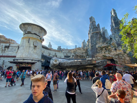Orlando,FL/USA-11/27/19: Millennium Falcon Smugglers Run ride entrance at Disney World Hollywood Studios Star Wars Galaxy's Edge.のeditorial素材