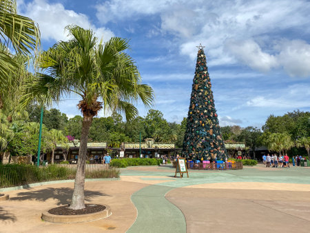 orlando, FL USA -November 6, 2020: The entrance to Animal Kingdom during Christmas at  Walt Disney World  in Orlando, Florida.のeditorial素材