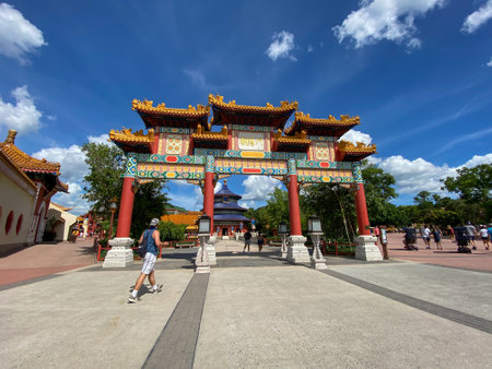 Orlando, FL USA-  August 3, 2020: The China  Pavillion at EPCOT  in Walt Disney World in Orlando, Florida.のeditorial素材