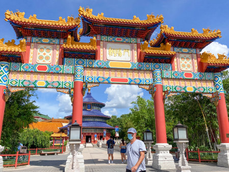 Orlando, FL USA-  August 3, 2020: The China  Pavillion at EPCOT  in Walt Disney World in Orlando, Florida.のeditorial素材