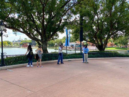 Orlando, FL USA-  November 4, 2020: People getting their picture taken  at EPCOT  in Walt Disney World in Orlando, Florida.のeditorial素材