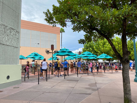 Orlando, FL USA- September 12, 2020: People waiitng in line at Hollywood Studios Walt Disney World in Orlando, Florida.のeditorial素材
