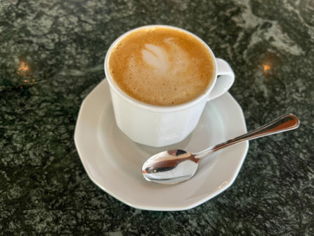 A delicious cup of cappuccino served on a cruise ship.の写真素材