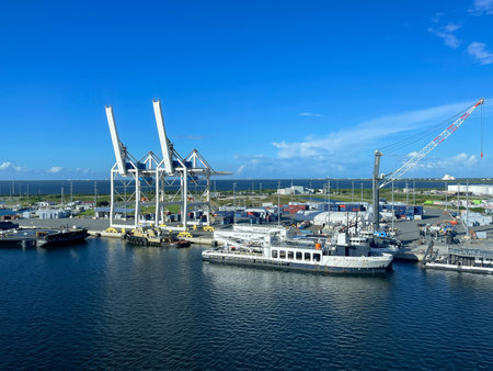 Cape Canaveral, FL USA - October 10, 2021: The SpaceX rocket recovery boats at Cape Canaveral,...