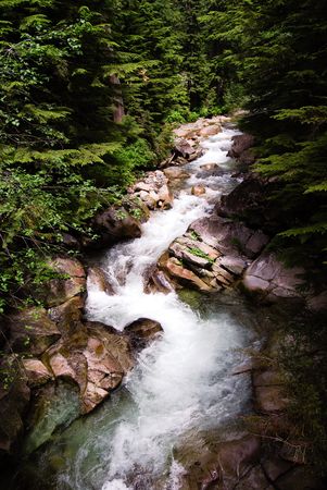 Water flowing down river in Snoqualmie, WAの写真素材