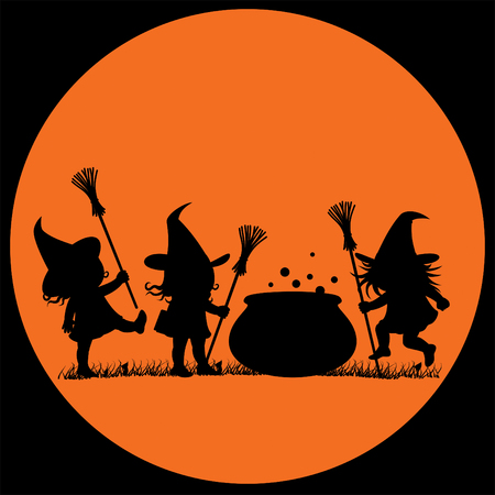 Silhouette of three witches and a cauldronのイラスト素材