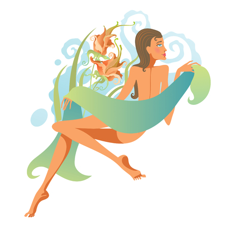 Woman posing with water and seaweedのイラスト素材