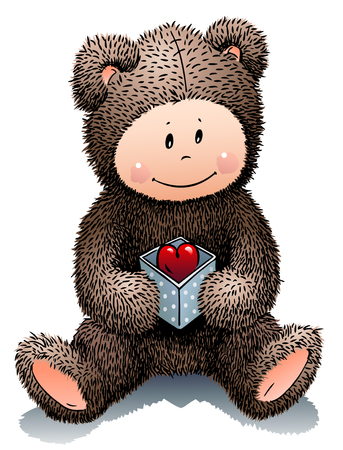 Teddy Bear holds a box with a heartのイラスト素材
