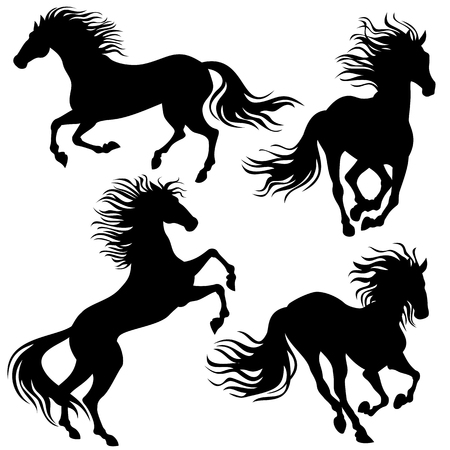 Set of a moving horse silhouettes isolated on whiteのイラスト素材