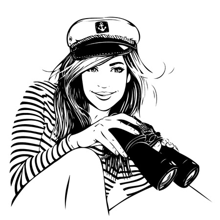 Girl with binocularsのイラスト素材