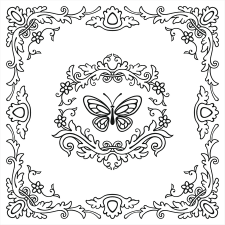 Floral frame and elements in vintage styleのイラスト素材