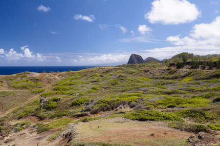 View looking over land towards the coast on Maui の写真素材