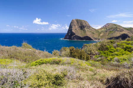 View looking over land towards the coast on Maui の写真素材