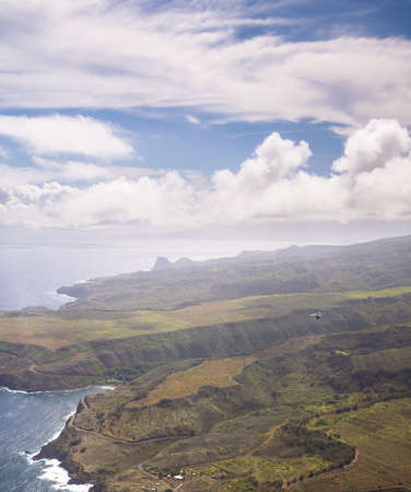 An aerial view of the Maui coastline の写真素材