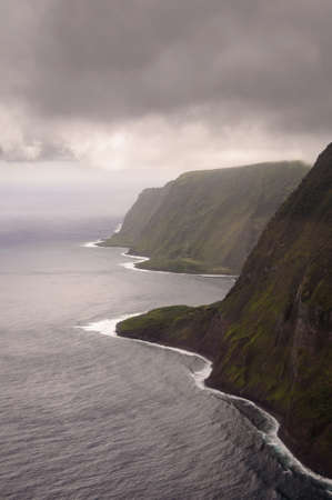 An aerial view of the mountainous Molokaの写真素材