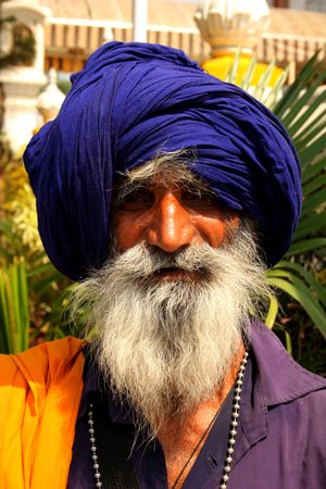 Paonta Sahib, Himachal Pradesh, India - May 22, 2010 - Portrait of a Old Religious Nihang Sikh のeditorial素材