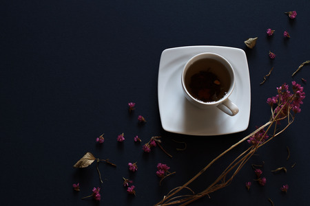 Tea - Hot Drink, Winter, Drinking, flowers, top view, breakfastの写真素材