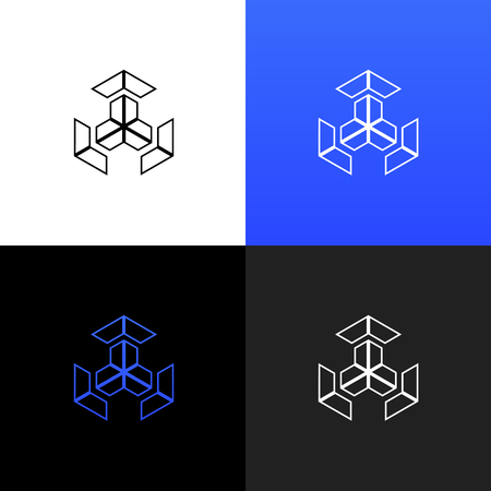Linear logo of the numbers cube for companies and brands with a blue gradient.のイラスト素材
