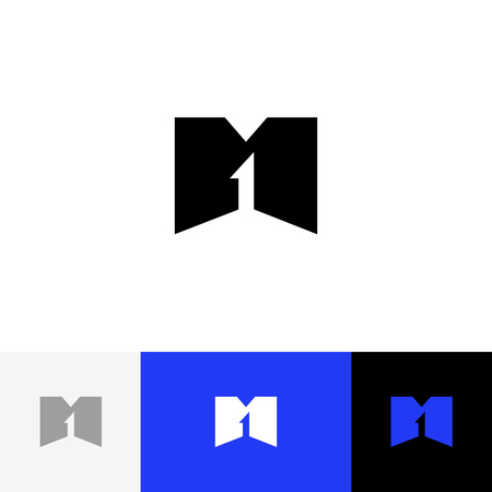 M 1 vector logo. Logotype, icon, symbol, sign from letters m and one. Flat logotype design with blue color for company or brand.のイラスト素材