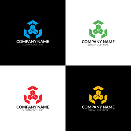 Abstract cube logo, icon flat and vector design template. The cube logotype for brand or company with text.のイラスト素材
