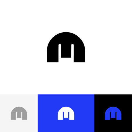M bold logo icon flat and vector design template. Logotype black m with text. Creative vision concept logo, elements, sign, symbol for card, brand, banners.のイラスト素材