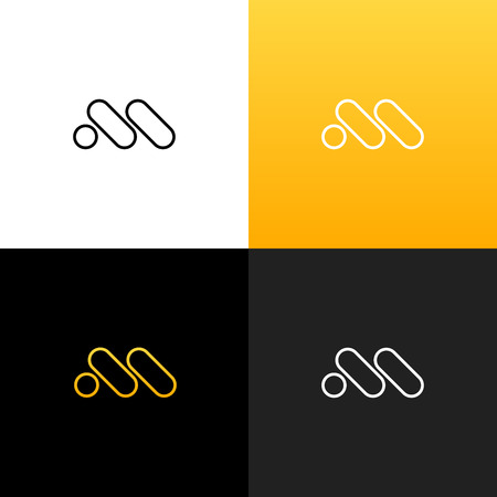 The letter M in line style. Vector logo, icon, symbol, sign from letters m. Flat logotype design with yellow color for company or brand.のイラスト素材