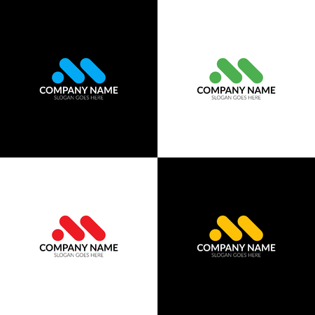 M vector. Minimalism logo, icon, symbol, sign from letters m. Flat logotype design with multiple color for company or brand.のイラスト素材