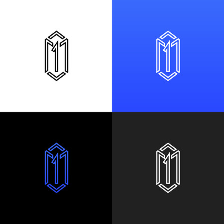Linear box logo with number one. Vector illustration box 1, logotype, icon, sign, symbol with blue color template.のイラスト素材