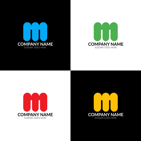 Letter M logo, icon flat and vector design template. The letter m logotype for brand or company with text.のイラスト素材